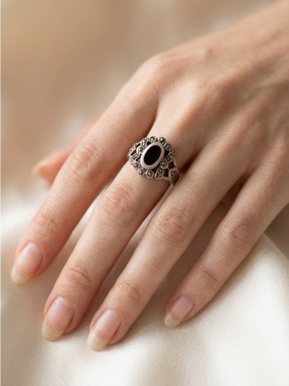 925 Vintage Black Onyx Ring